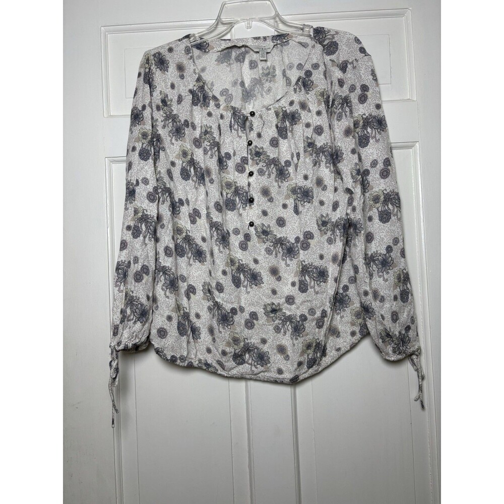 Lucky Brand Long Slv Purple/Pink/Wht Women L Button Boho Tunic Top Lightweight